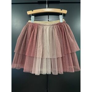 Minymo Kids Pink Mauve Glitter Tiered Tulle Skirt Gold Elastic Waist 5Y NWT